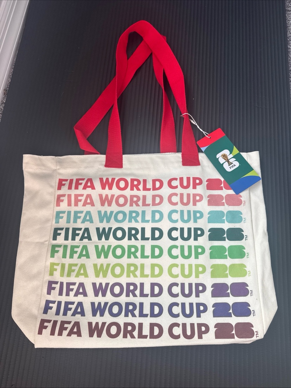 FIFA World Cup Multicolor Canvas Tote with Red Straps